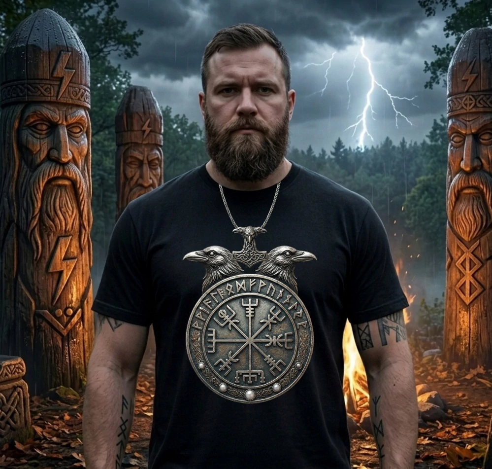 Pánske tričko Mjölnir, Vegvísir a Ravens